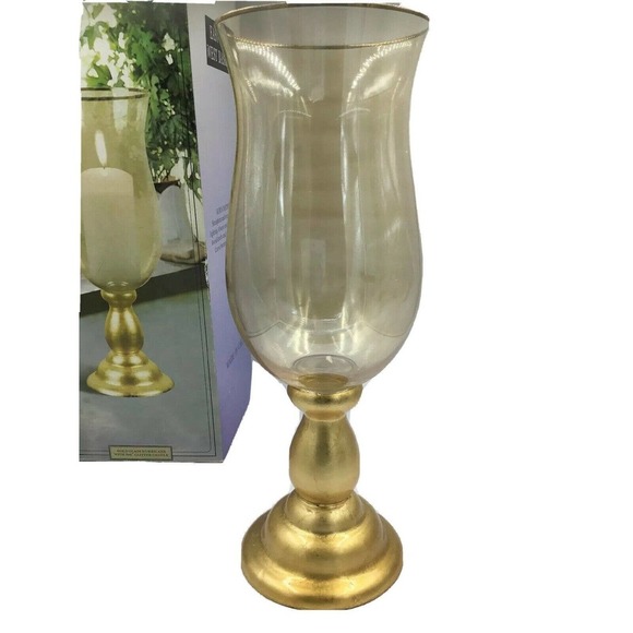 Hurricane lamp gold glass shade candleholder - Picture 2 of 7